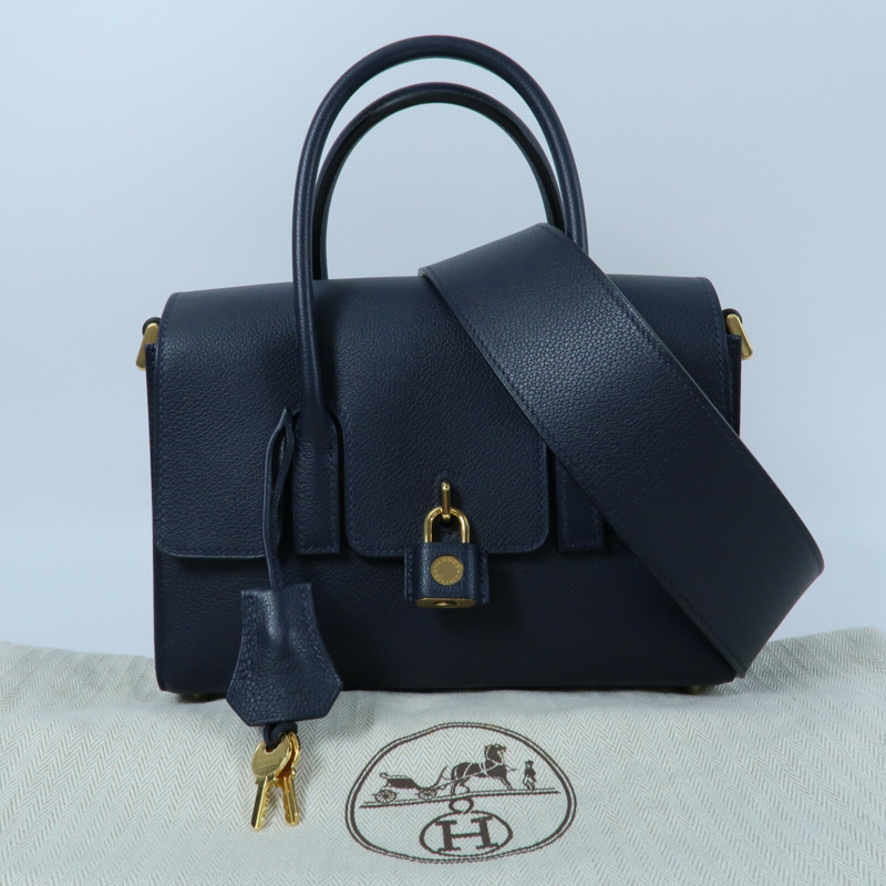 HERMES 【Hermes Fair】Evercolor皮革New Drag II金扣手挽肩背兩用袋Bleu Nuit-12