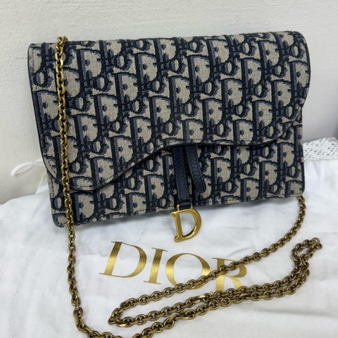 Dior 經典緹花金釦Saddle WOC