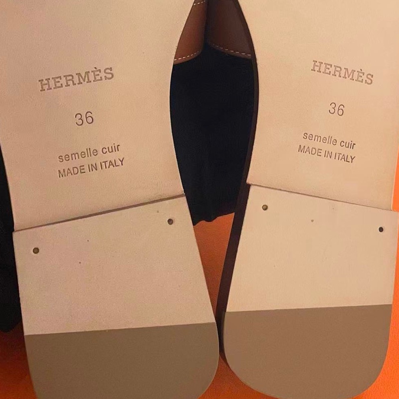 閒置新 HERMES愛馬仕 Oran 平底H一字拖鞋 女款 深棕色/金棕色 經典款 36碼-4