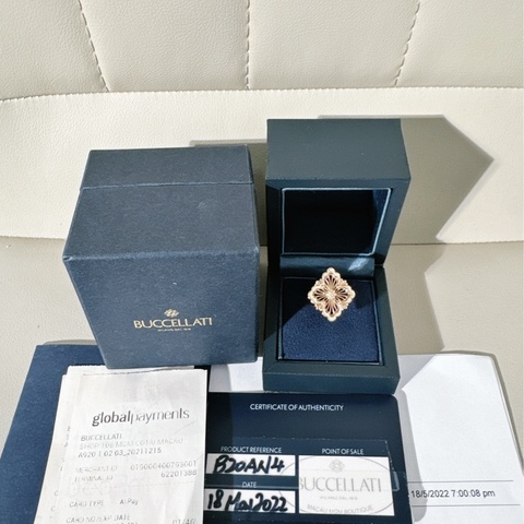 BUCCELLATI布契拉提 Opera tulle歌劇院系列 18K黃金鑲嵌黑瑪瑙四葉草戒指，大號，52 號