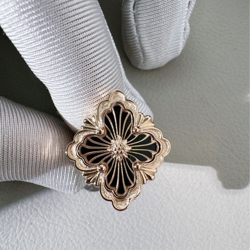 BUCCELLATI布契拉提 Opera tulle歌劇院系列 18K黃金鑲嵌黑瑪瑙四葉草戒指，大號，52 號-6