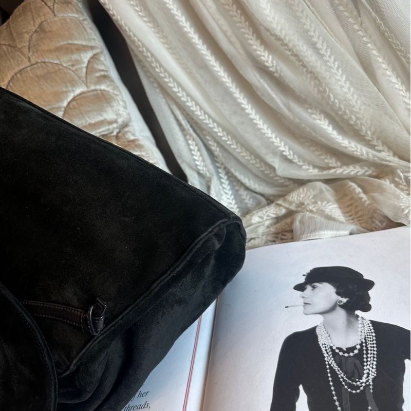 香奈兒 黑色後背包 黑色麂皮 金鏈 後背包 雙肩包 黑色皮革 復古 黑色麂皮  中古 復古 古董包  vintage backpack black leather chanel-15