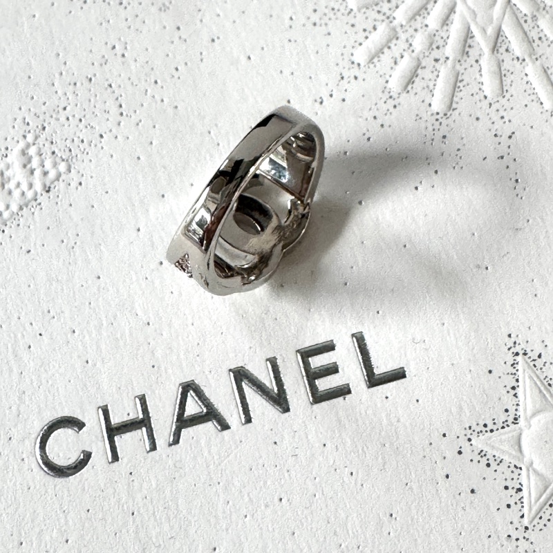 CHANEL CC Logo 銀色 水鑽 水晶 戒指 52號 ABF782-2