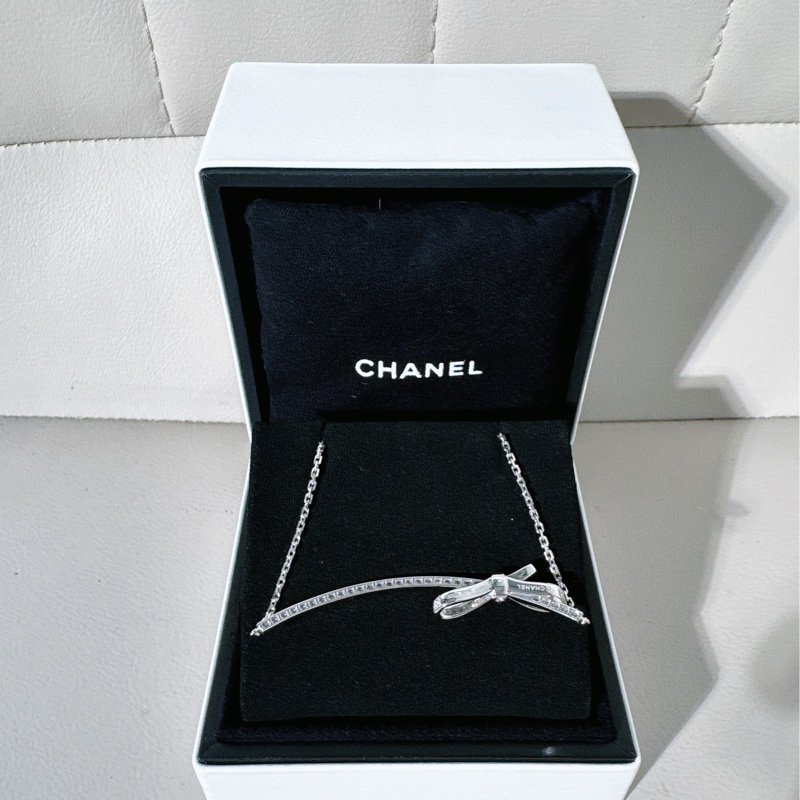 Chanel香奈兒 高級珠寶 Ruban系列 白金滿鑽蝴蝶結項鍊-4