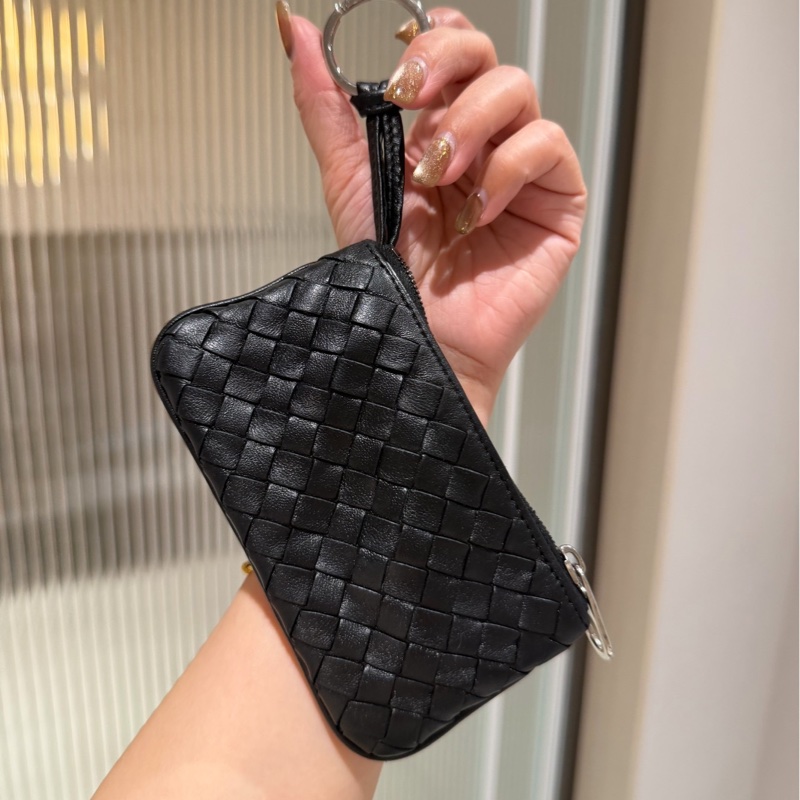 BOTTEGA VENETA Bv 黑 編織 拉鏈 鑰匙包 短夾 皮夾 皮包 錢包 錢夾 零錢包 卡夾 卡包-1