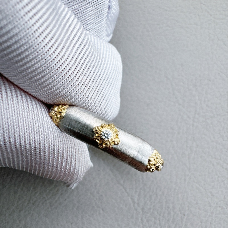 Buccellati布契拉提 Macri系列 白金拉絲六鑽戒指，54號-5