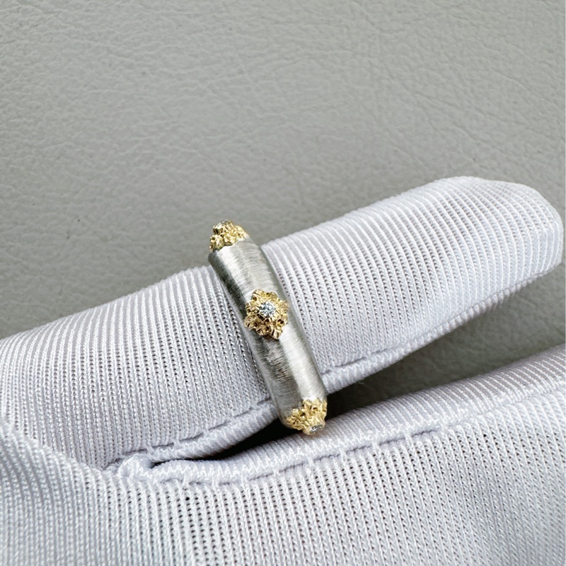 Buccellati布契拉提 Macri系列 白金拉絲六鑽戒指，54號-6