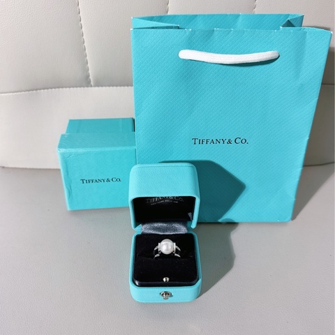 Tiffany蒂芙尼 純銀鑲嵌珍珠戒指，50碼