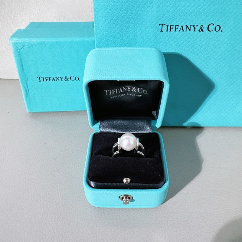 Tiffany蒂芙尼 純銀鑲嵌珍珠戒指，50碼-1