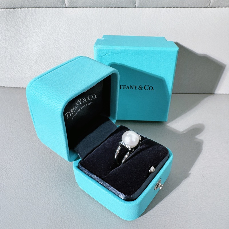 Tiffany蒂芙尼 純銀鑲嵌珍珠戒指，50碼-2