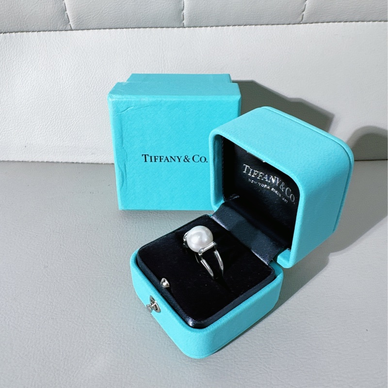 Tiffany蒂芙尼 純銀鑲嵌珍珠戒指，50碼-3