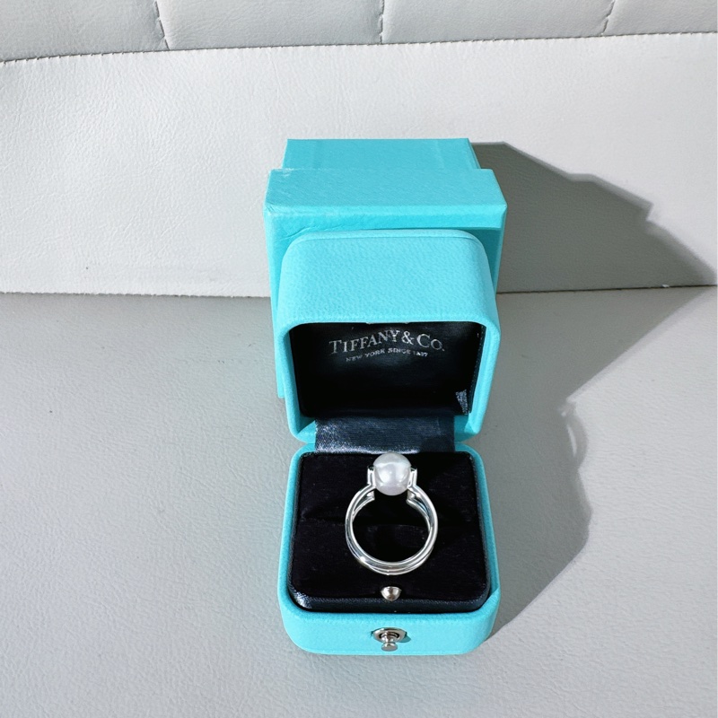 Tiffany蒂芙尼 純銀鑲嵌珍珠戒指，50碼-4