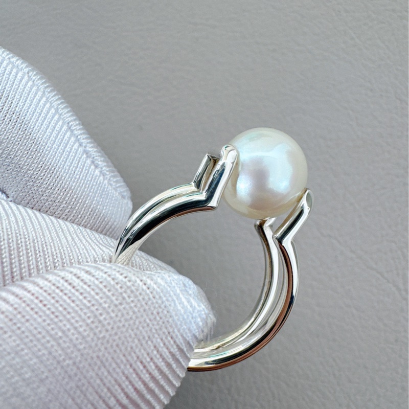 Tiffany蒂芙尼 純銀鑲嵌珍珠戒指，50碼-5