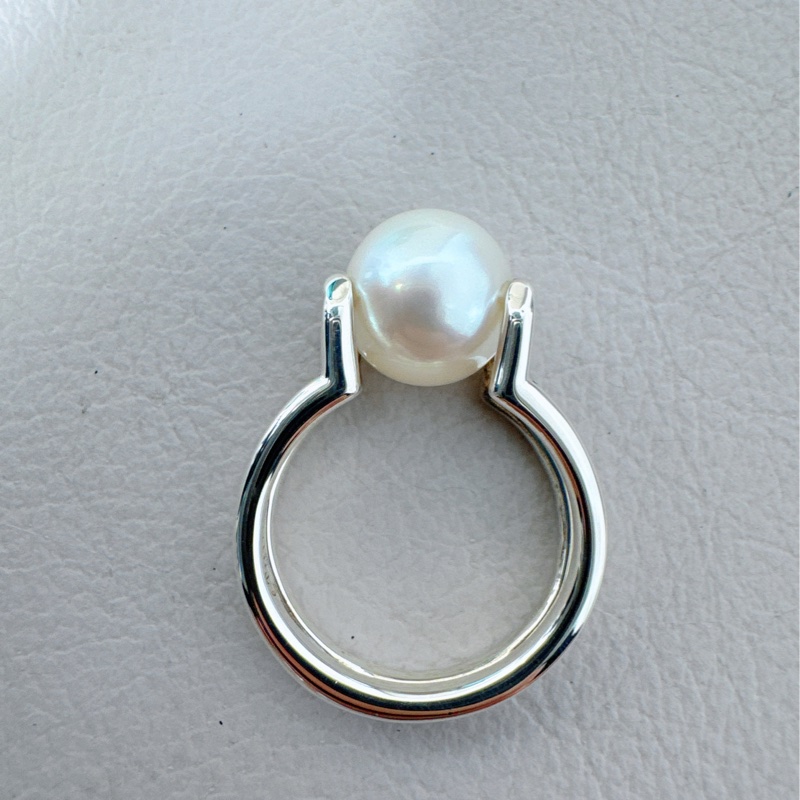 Tiffany蒂芙尼 純銀鑲嵌珍珠戒指，50碼-6