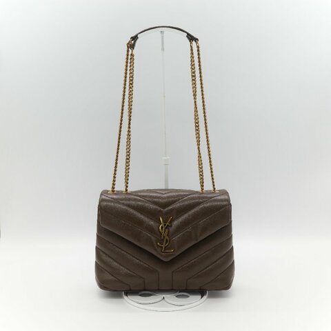Saint Laurent YSL 聖羅蘭 Loulou 經典土褐色 絎縫小牛皮 Y 字縫線 翻蓋 鏈條斜背包