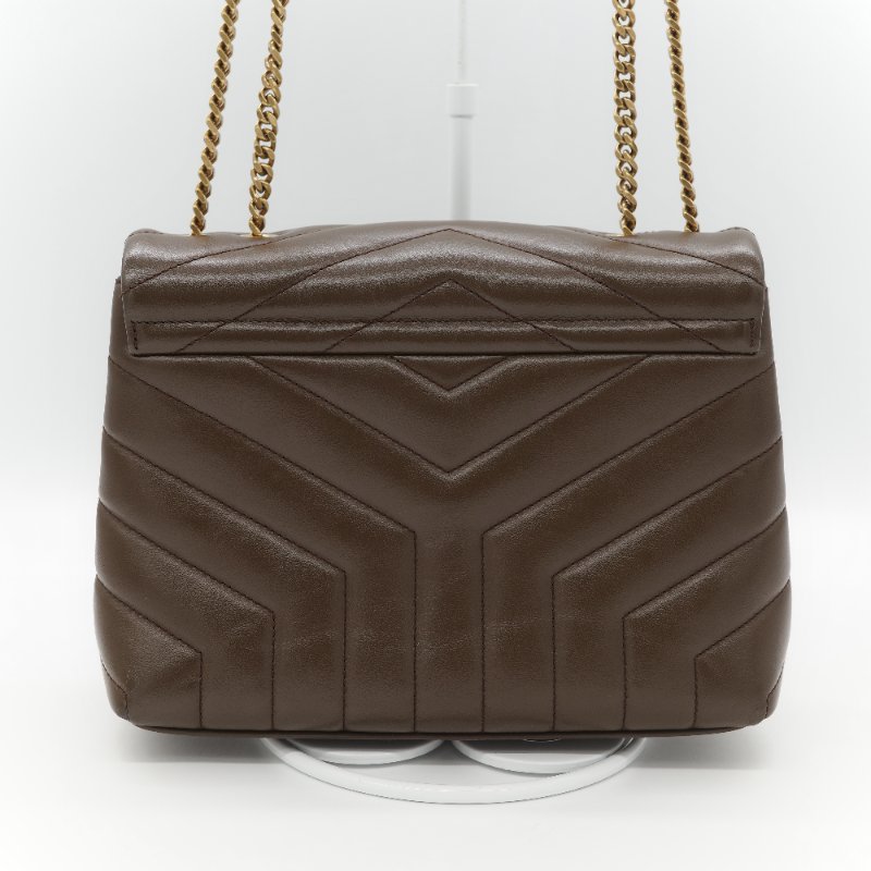 Saint Laurent YSL 聖羅蘭 Loulou 經典土褐色 絎縫小牛皮 Y 字縫線 翻蓋 鏈條斜背包-4