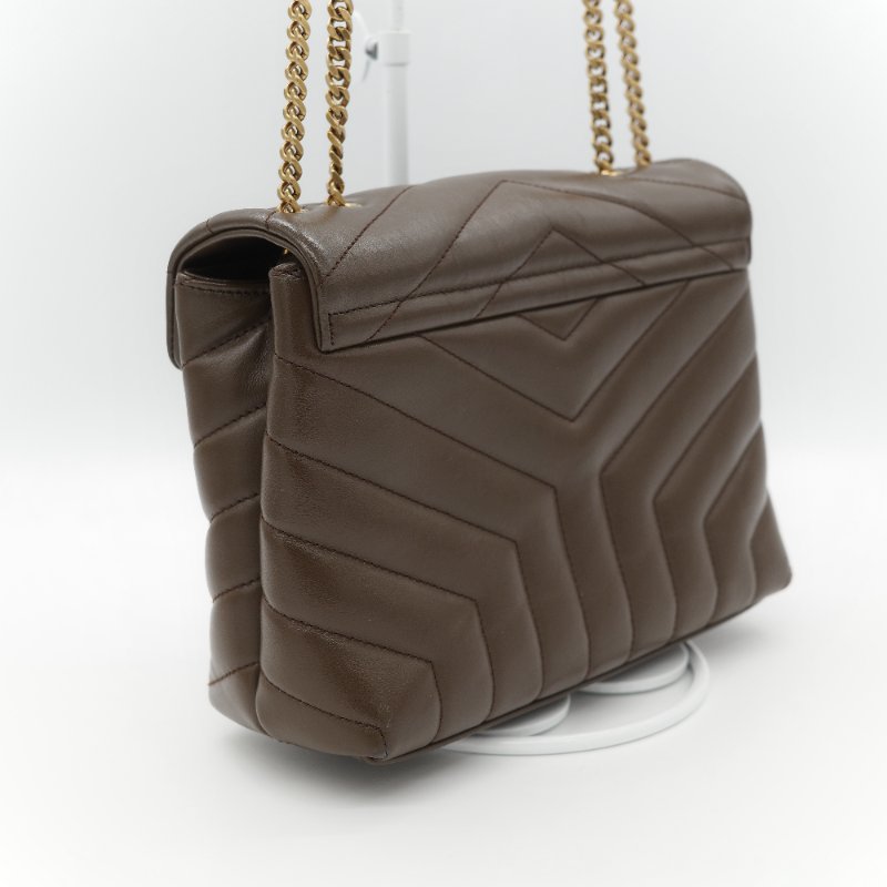 Saint Laurent YSL 聖羅蘭 Loulou 經典土褐色 絎縫小牛皮 Y 字縫線 翻蓋 鏈條斜背包-5