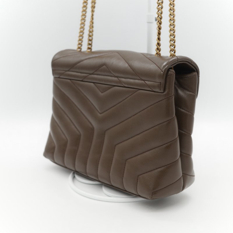 Saint Laurent YSL 聖羅蘭 Loulou 經典土褐色 絎縫小牛皮 Y 字縫線 翻蓋 鏈條斜背包-6