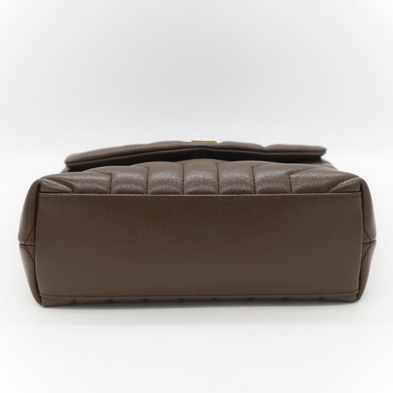 Saint Laurent YSL 聖羅蘭 Loulou 經典土褐色 絎縫小牛皮 Y 字縫線 翻蓋 鏈條斜背包-7