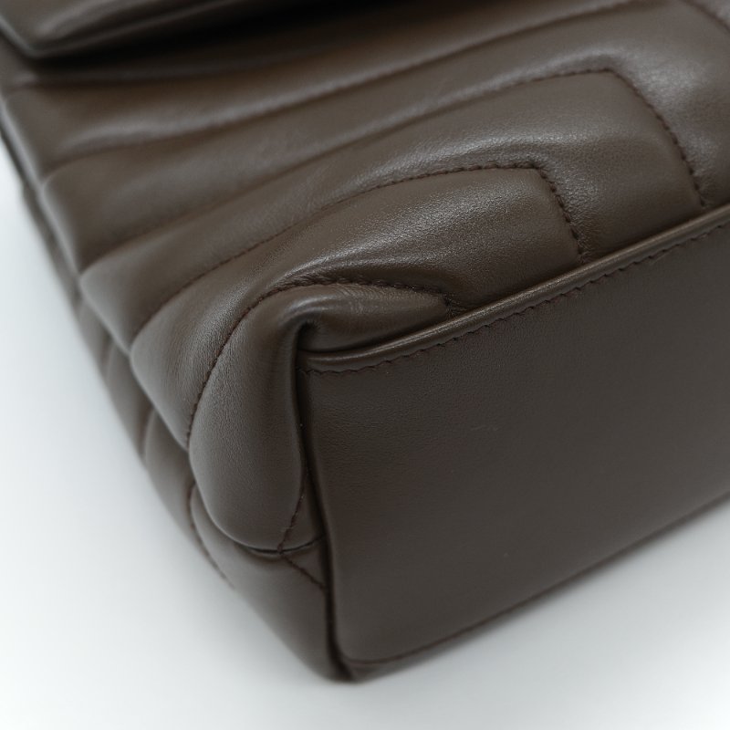 Saint Laurent YSL 聖羅蘭 Loulou 經典土褐色 絎縫小牛皮 Y 字縫線 翻蓋 鏈條斜背包-8