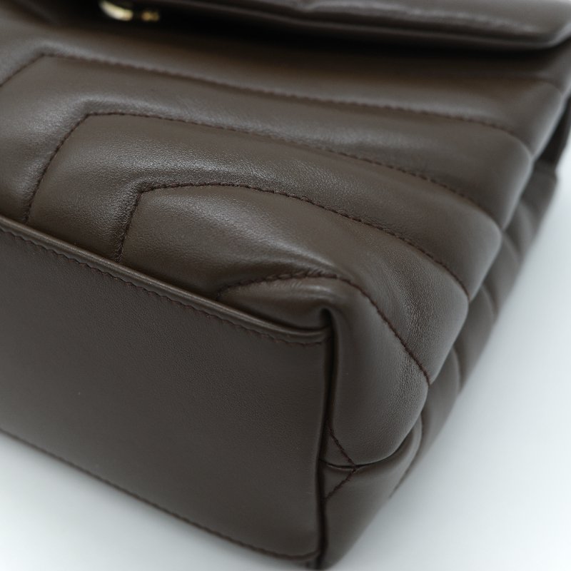 Saint Laurent YSL 聖羅蘭 Loulou 經典土褐色 絎縫小牛皮 Y 字縫線 翻蓋 鏈條斜背包-9
