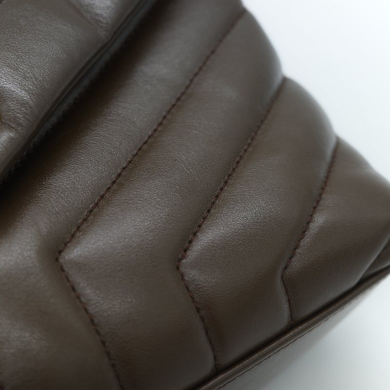 Saint Laurent YSL 聖羅蘭 Loulou 經典土褐色 絎縫小牛皮 Y 字縫線 翻蓋 鏈條斜背包-11
