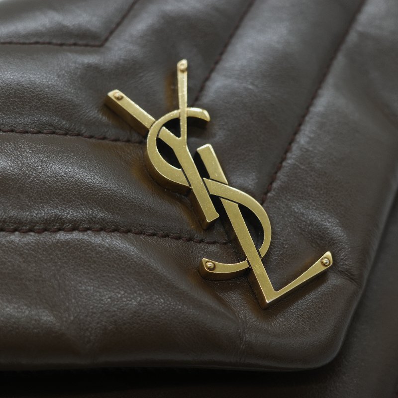 Saint Laurent YSL 聖羅蘭 Loulou 經典土褐色 絎縫小牛皮 Y 字縫線 翻蓋 鏈條斜背包-12