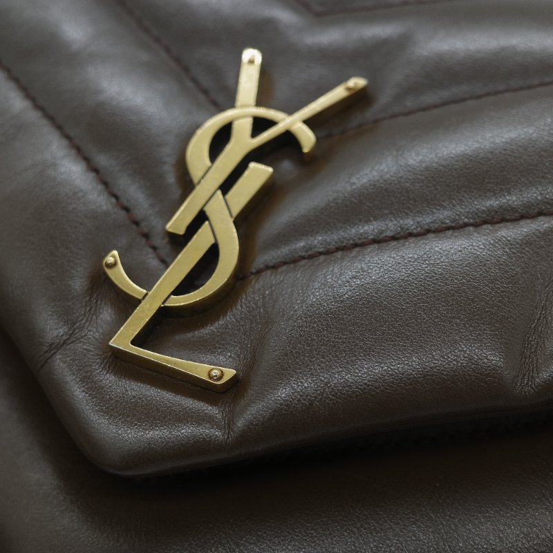 Saint Laurent YSL 聖羅蘭 Loulou 經典土褐色 絎縫小牛皮 Y 字縫線 翻蓋 鏈條斜背包-13