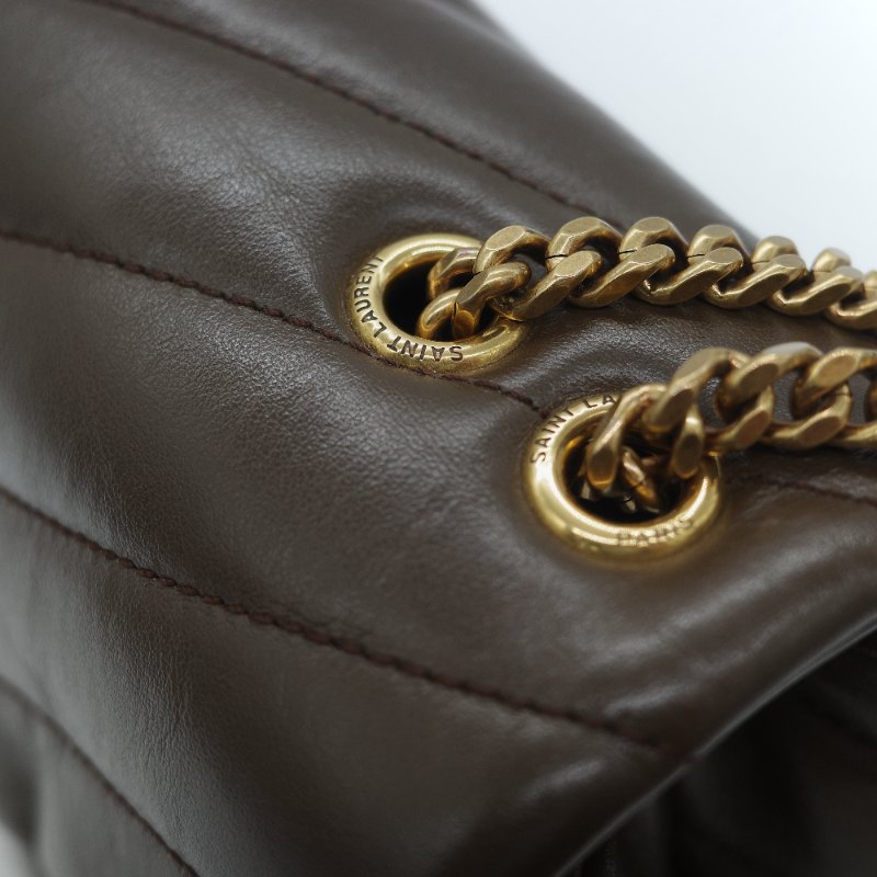 Saint Laurent YSL 聖羅蘭 Loulou 經典土褐色 絎縫小牛皮 Y 字縫線 翻蓋 鏈條斜背包-14