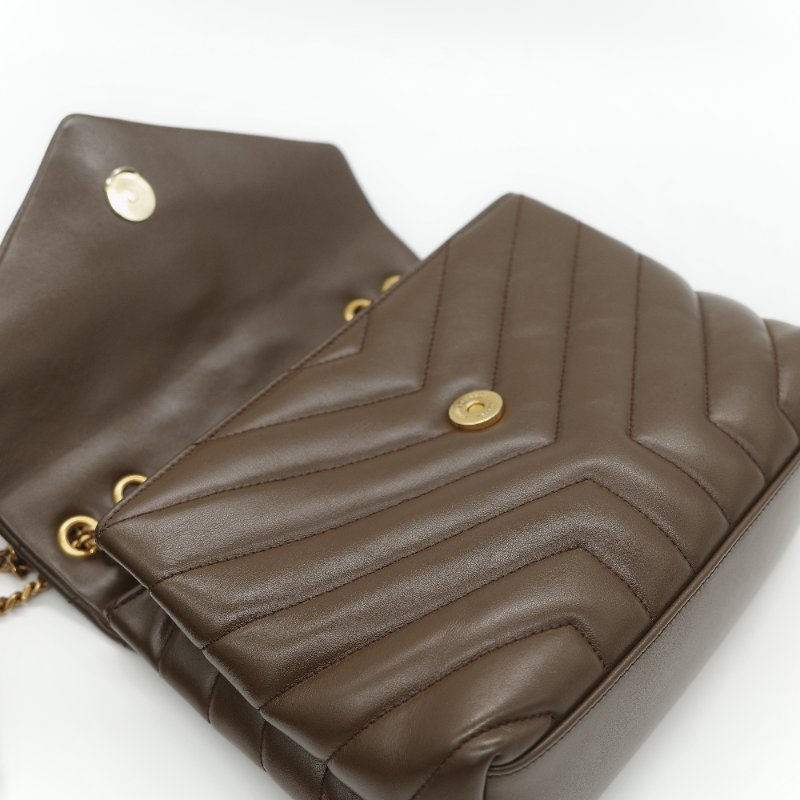 Saint Laurent YSL 聖羅蘭 Loulou 經典土褐色 絎縫小牛皮 Y 字縫線 翻蓋 鏈條斜背包-18