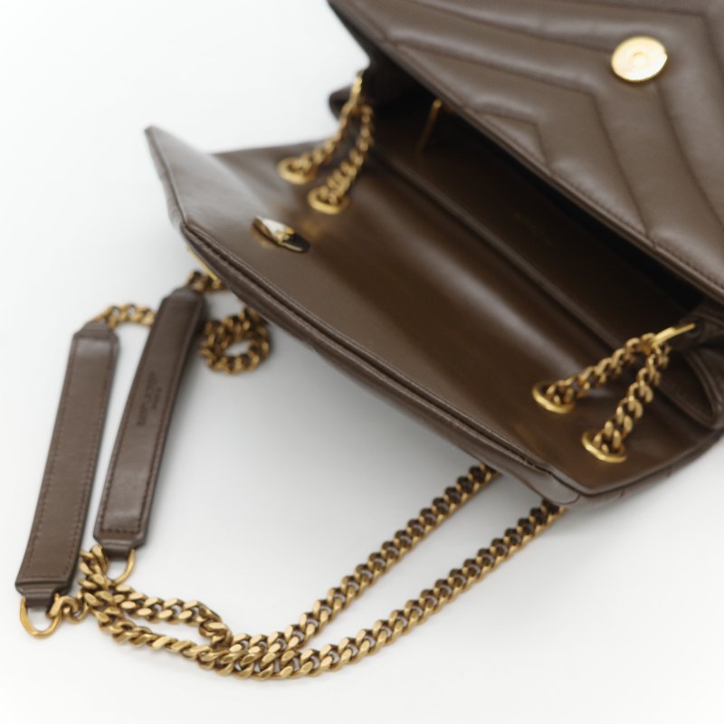 Saint Laurent YSL 聖羅蘭 Loulou 經典土褐色 絎縫小牛皮 Y 字縫線 翻蓋 鏈條斜背包-19