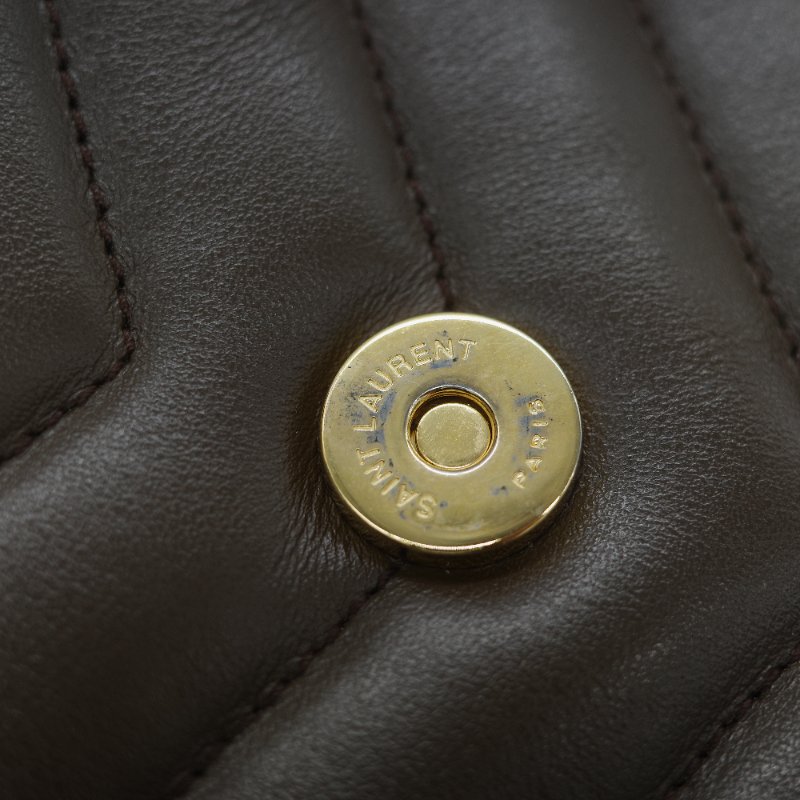 Saint Laurent YSL 聖羅蘭 Loulou 經典土褐色 絎縫小牛皮 Y 字縫線 翻蓋 鏈條斜背包-20