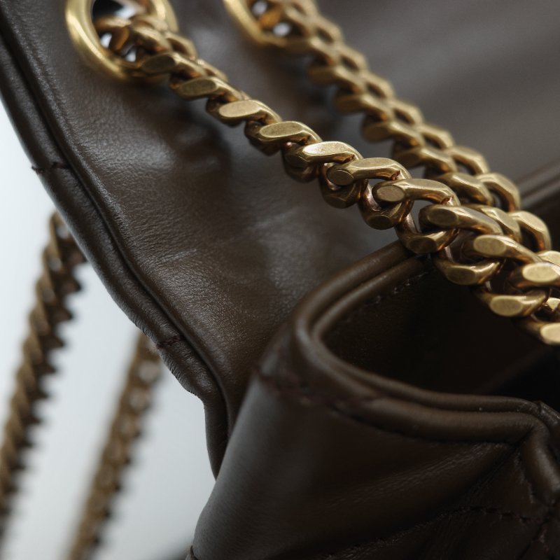 Saint Laurent YSL 聖羅蘭 Loulou 經典土褐色 絎縫小牛皮 Y 字縫線 翻蓋 鏈條斜背包-25