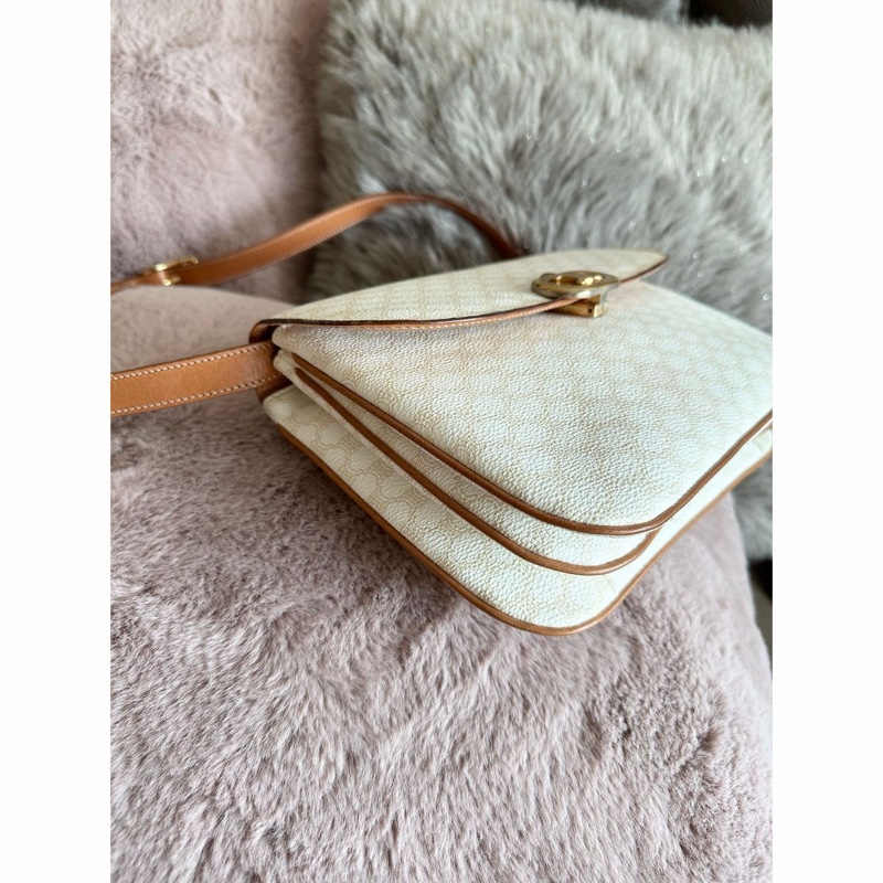 思琳 賽琳 凱莉包 老花凱旋門 斜背包 側背包 白色 中古包包 托特包 側肩包罕有 中古凱旋門老花包 米白色 celine vintage triomphe bag-13