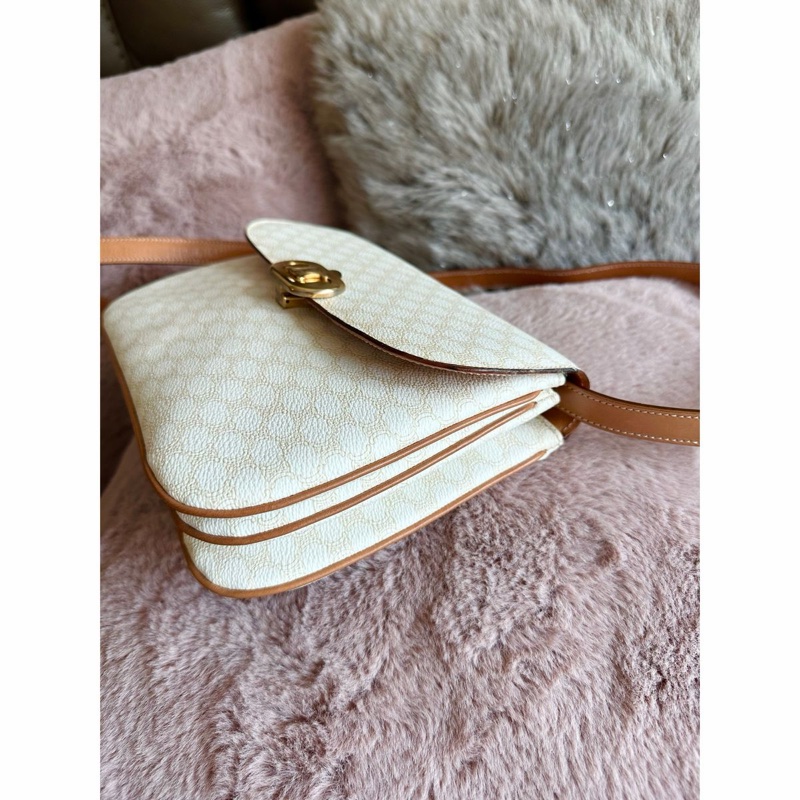 思琳 賽琳 凱莉包 老花凱旋門 斜背包 側背包 白色 中古包包 托特包 側肩包罕有 中古凱旋門老花包 米白色 celine vintage triomphe bag-15