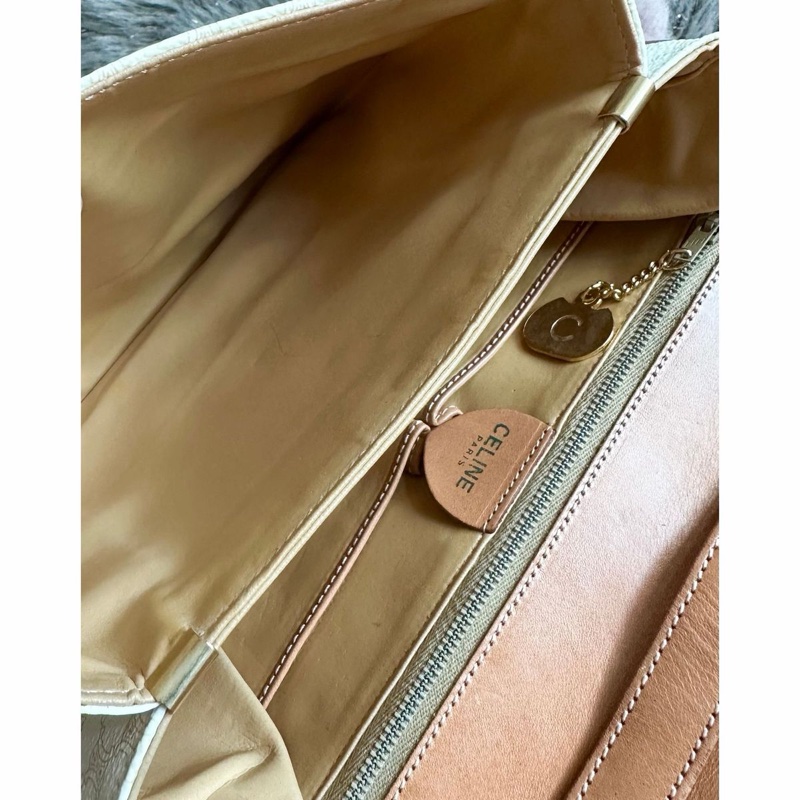 思琳 賽琳 凱莉包 老花凱旋門 斜背包 側背包 白色 中古包包 托特包 側肩包罕有 中古凱旋門老花包 米白色 celine vintage triomphe bag-20