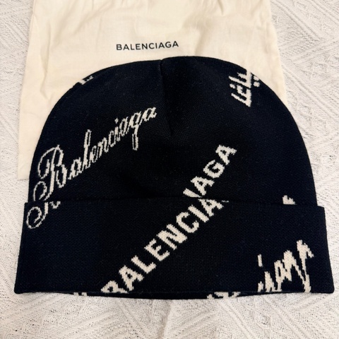 巴黎世家 帽子 Balenciaga Logo 草寫英文 黑色羊毛針織毛帽 冷帽