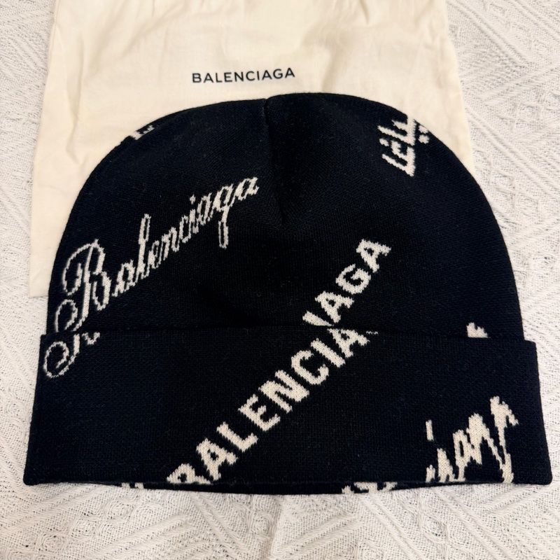 巴黎世家 帽子 Balenciaga Logo 草寫英文 黑色羊毛針織毛帽 冷帽-0