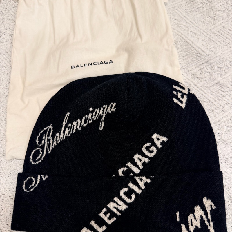 巴黎世家 帽子 Balenciaga Logo 草寫英文 黑色羊毛針織毛帽 冷帽-1