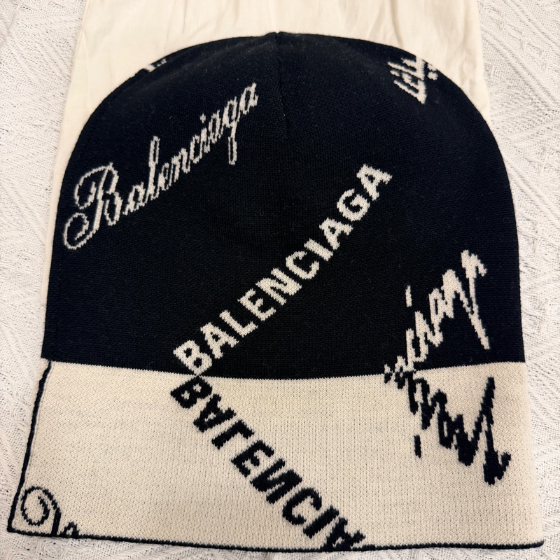 巴黎世家 帽子 Balenciaga Logo 草寫英文 黑色羊毛針織毛帽 冷帽-2