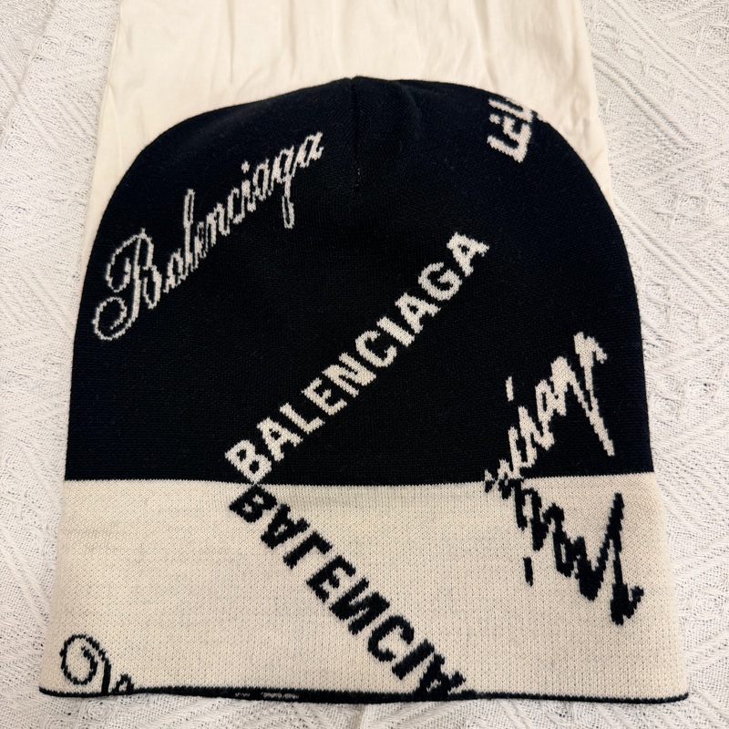 巴黎世家 帽子 Balenciaga Logo 草寫英文 黑色羊毛針織毛帽 冷帽-3