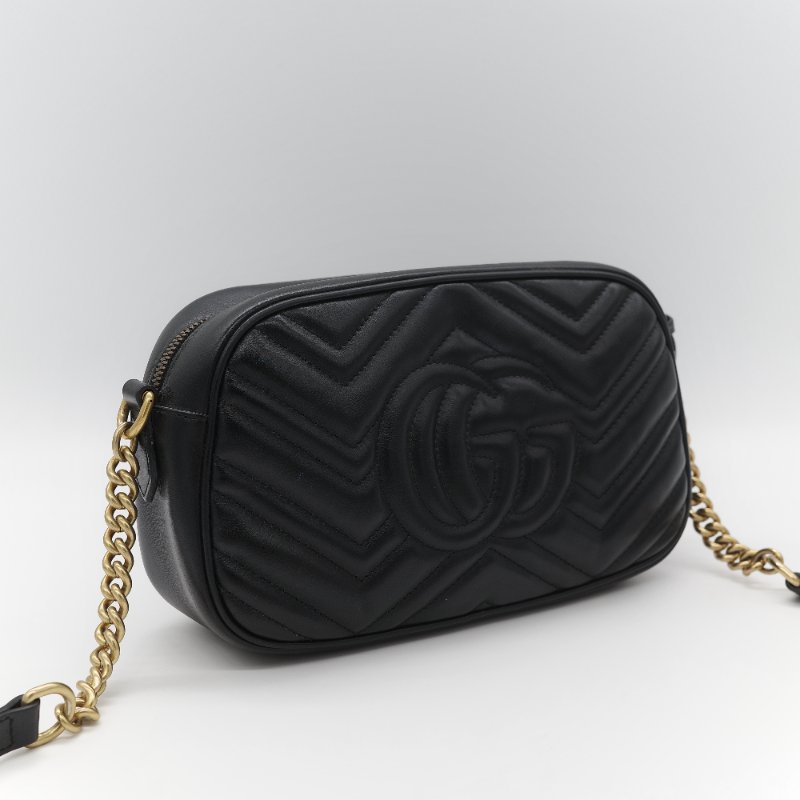 Gucci 古馳 GG Marmont 經典黑色 小牛皮 鏈條拉鍊肩背相機包-5