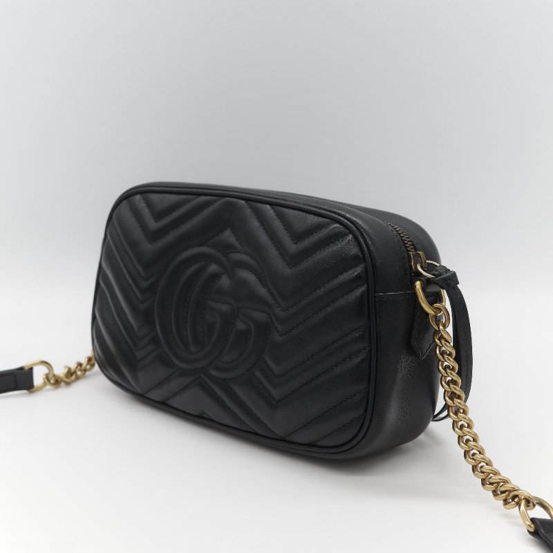 Gucci 古馳 GG Marmont 經典黑色 小牛皮 鏈條拉鍊肩背相機包-6