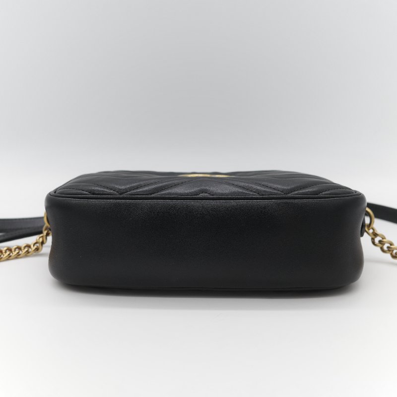 Gucci 古馳 GG Marmont 經典黑色 小牛皮 鏈條拉鍊肩背相機包-7