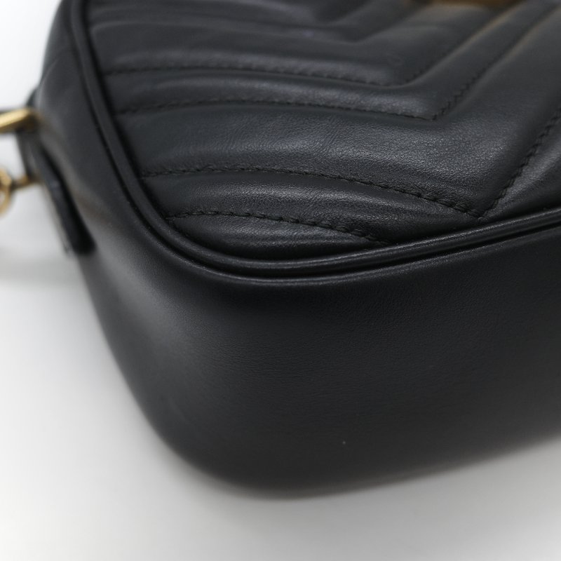Gucci 古馳 GG Marmont 經典黑色 小牛皮 鏈條拉鍊肩背相機包-8