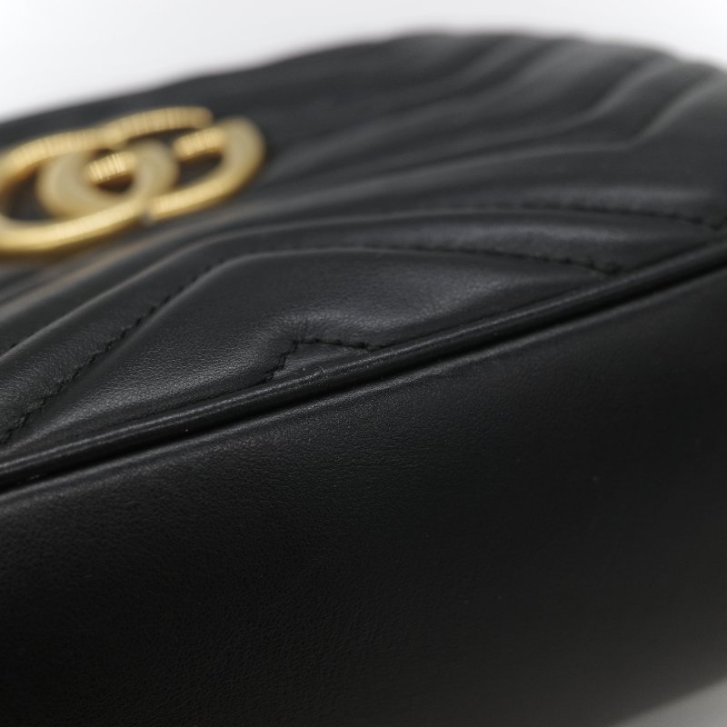 Gucci 古馳 GG Marmont 經典黑色 小牛皮 鏈條拉鍊肩背相機包-9