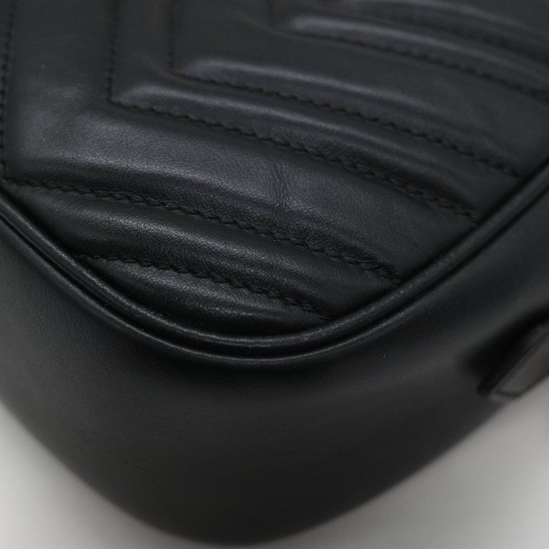 Gucci 古馳 GG Marmont 經典黑色 小牛皮 鏈條拉鍊肩背相機包-10