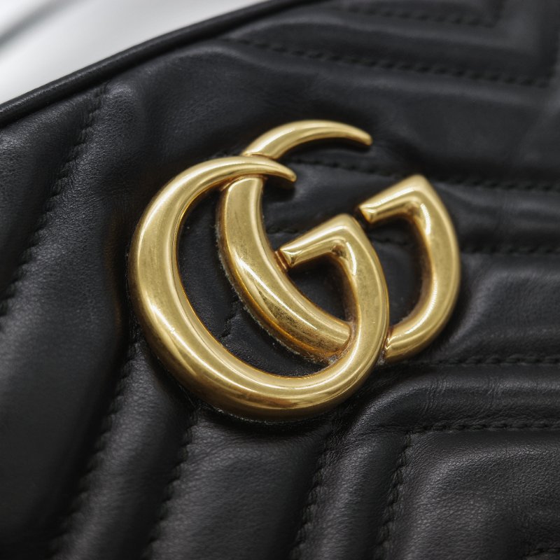 Gucci 古馳 GG Marmont 經典黑色 小牛皮 鏈條拉鍊肩背相機包-11