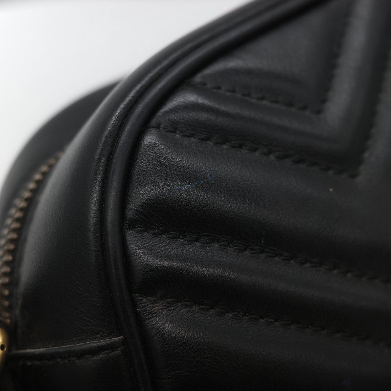 Gucci 古馳 GG Marmont 經典黑色 小牛皮 鏈條拉鍊肩背相機包-13