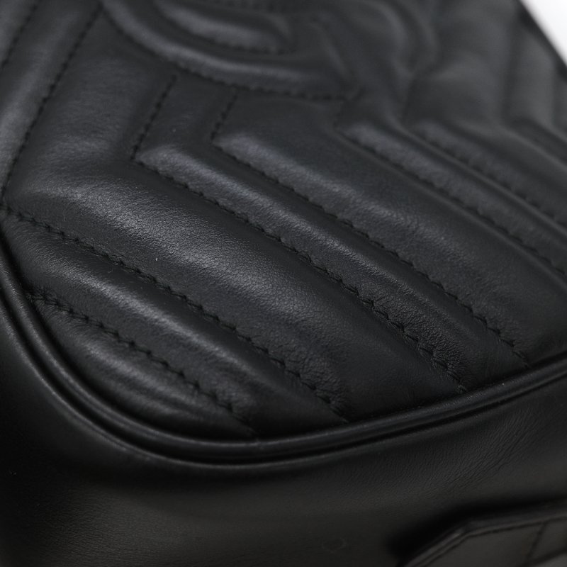 Gucci 古馳 GG Marmont 經典黑色 小牛皮 鏈條拉鍊肩背相機包-14